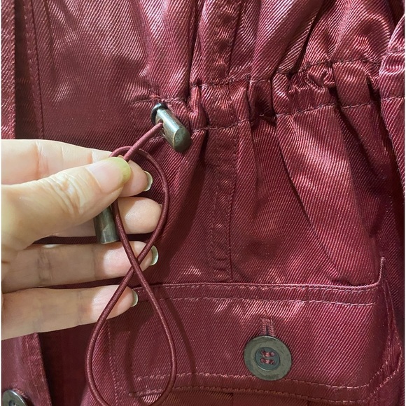 Metallic Red Utility Cargo Raincoat Button Front Drawstring Ruby Rd Size 18 - Picture 9 of 15